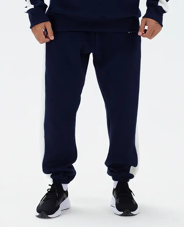 Calça moletom faixa lateral azul com off white