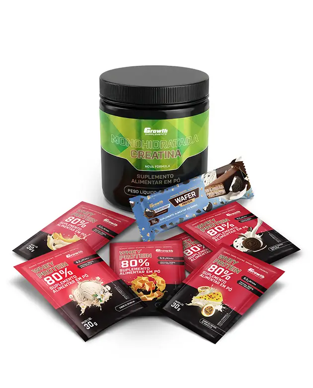 Kit Sabores: Barra Wafer + Creatina Monohidratada 250Gr + Dose 30Gr Whey Protein Concentrado 80% - Chocolate Com Amendoim + Banana + Caramelo + Mousse De Maracujá + Cookies + Baunilha