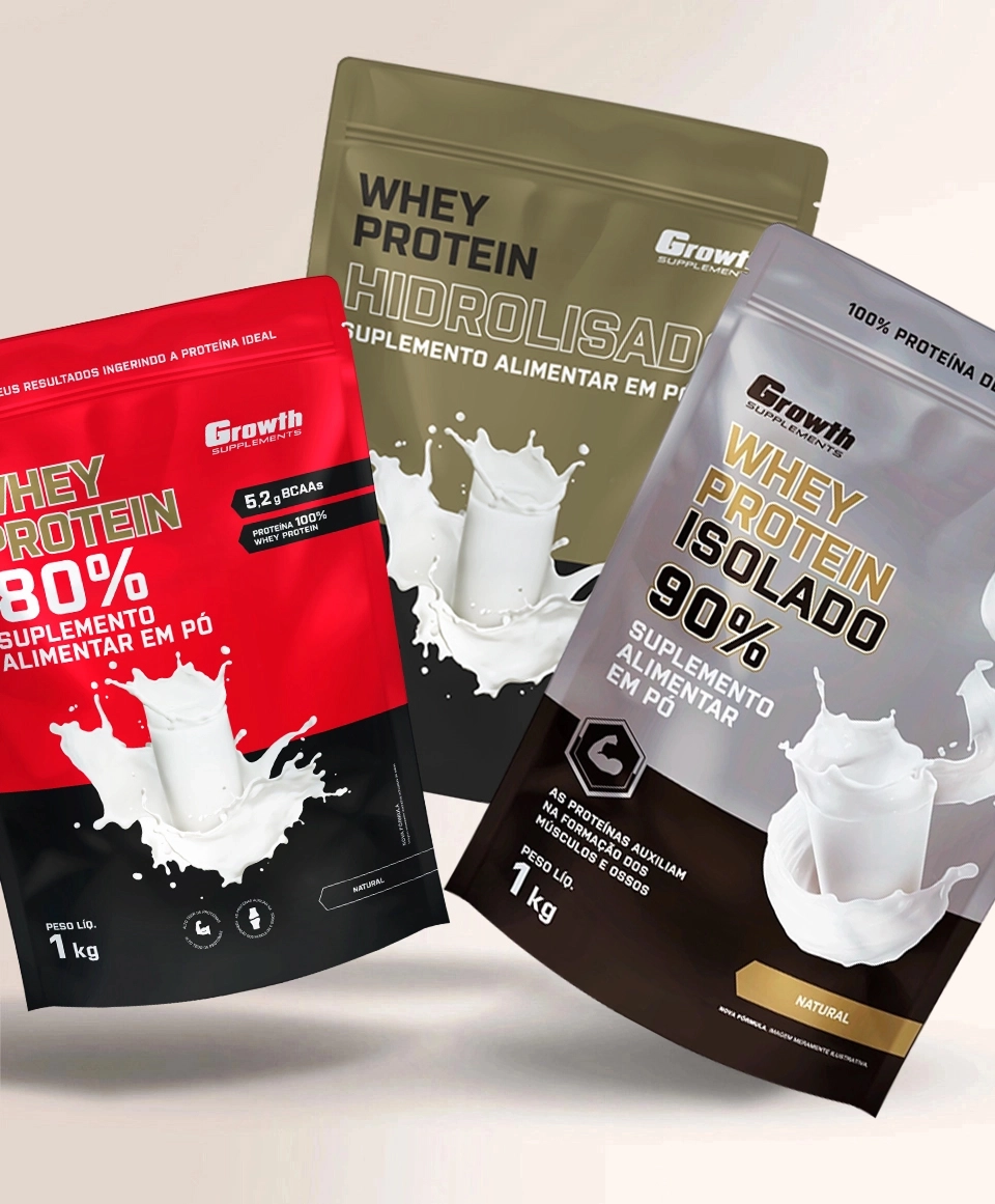 Embalagens de Whey Protein Concentrado, Isolado e Hidrolisado