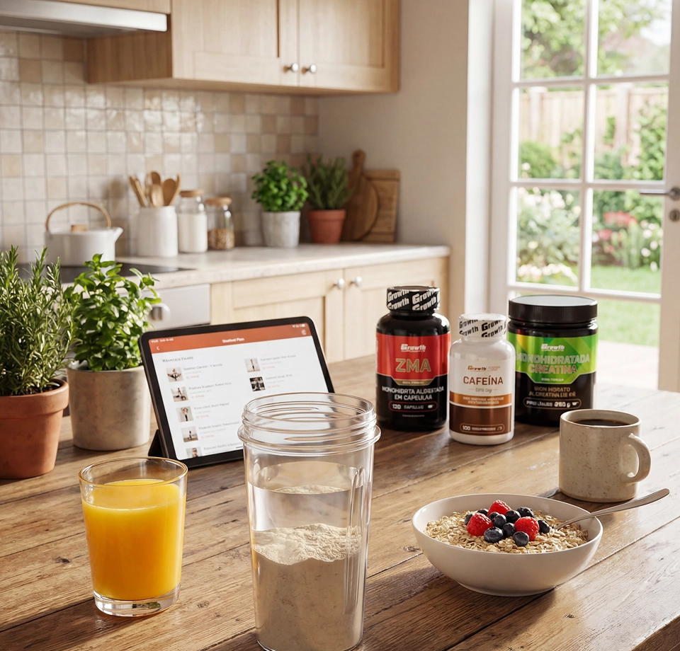 Kit Iniciante sobre uma mesa de café da manhã - Growth Supplements