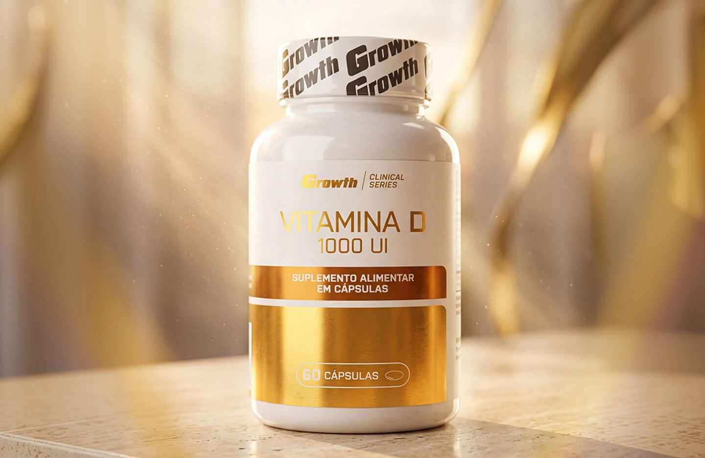 Vitamina D 1000UI em cima de uma mesa