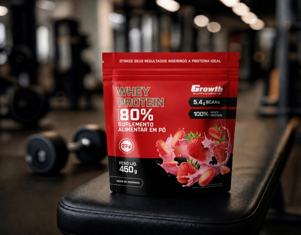 GROWTH SUPPLEMENTS - Embalagem de WPC 80% sabor morango