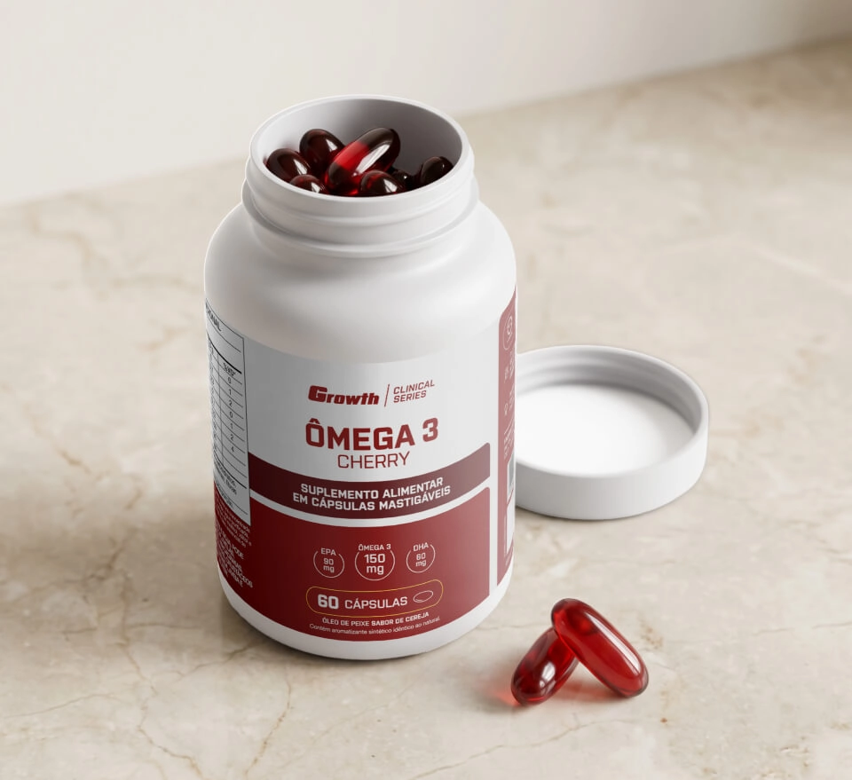 ômega-3 Cherry G-Supplements com cerejas ao fundo
