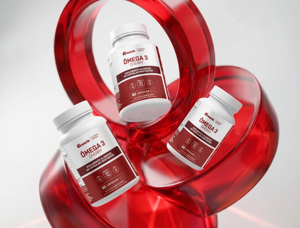 Três embalagens do ômega-3 Cherry G-Supplements