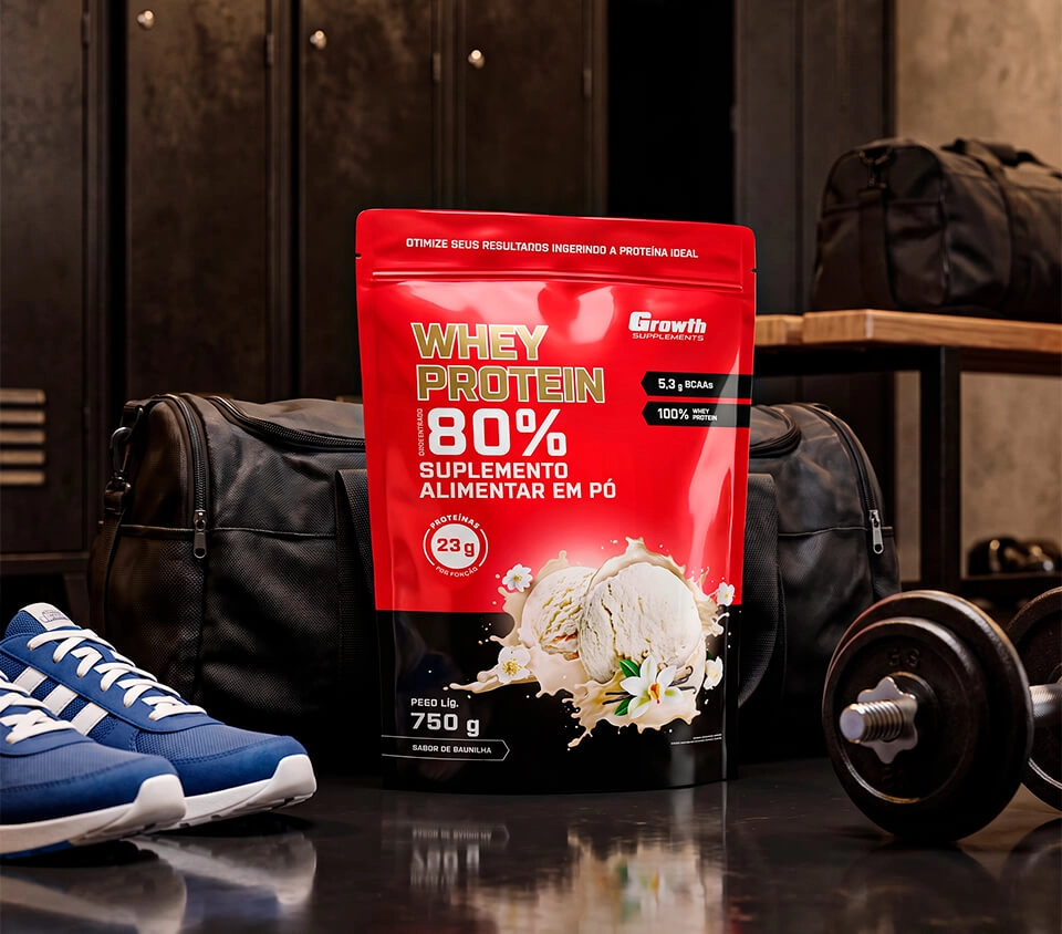 IMAGEM ILUSTRATIVA - WHEY PROTEIN CONCENTRADO 80% SABOR BAUNILHA - GROWTH SUPPLEMENTS