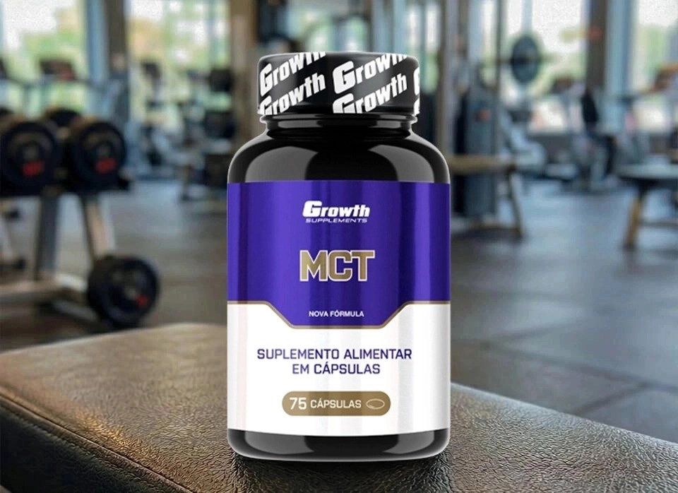 GROWTH SUPPLEMENTS - Embalagem de MCT em um banco de academia